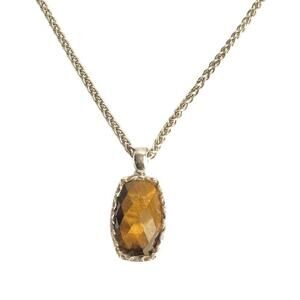 Whitney Kelly Tigers Eye Necklace Sterling Silver Enhancer Pendant Heavy Chain‎